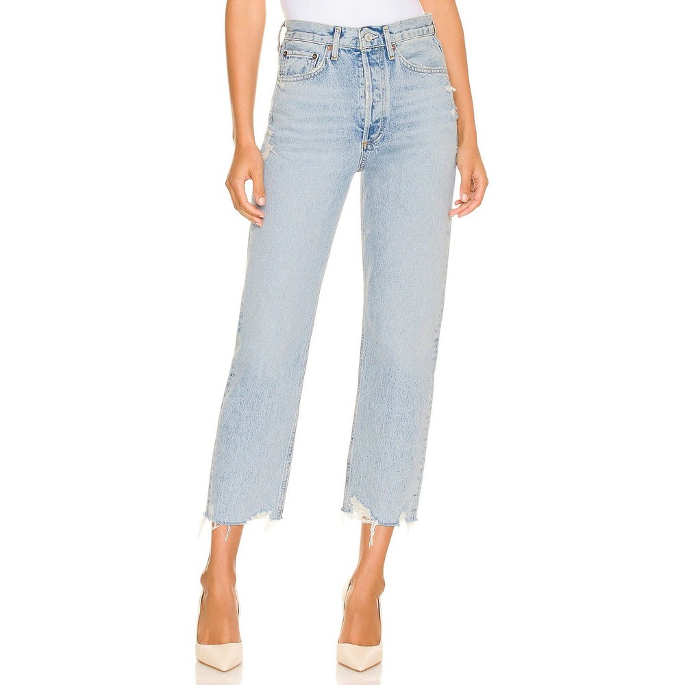 Agolde 90's Crop Jeans Straight Leg Distressed Light Wash Blue Women's‎ 25